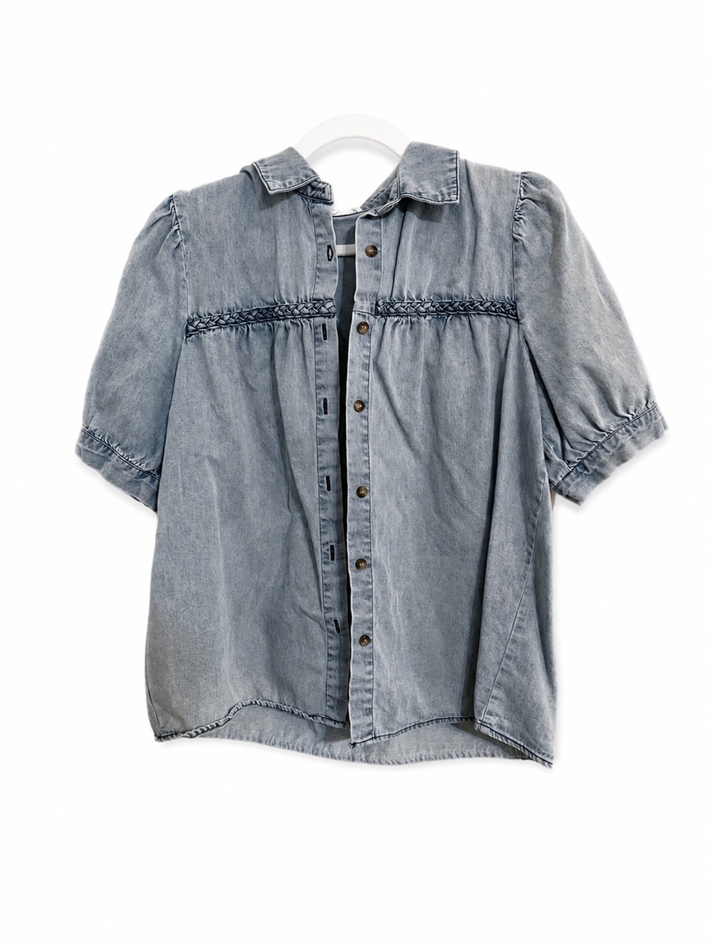 Jane + Delancey Chambray Puff Sleeve Boho Cottagecore Blouse M